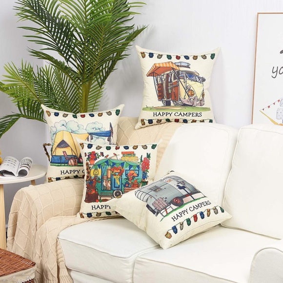 Happy Campers Pillow Covers Farmhouse Set of 4